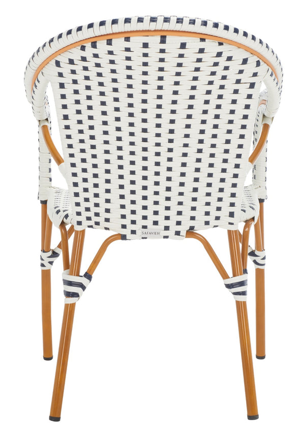 Safavieh CALIFORNIA Armchair - Coastal-Inspired Bistro Design for Elegant Outdoor Seating & Relaxation White / Navy PAT7531D-SET2