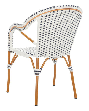 Safavieh CALIFORNIA Armchair - Coastal-Inspired Bistro Design for Elegant Outdoor Seating & Relaxation White / Navy PAT7531D-SET2