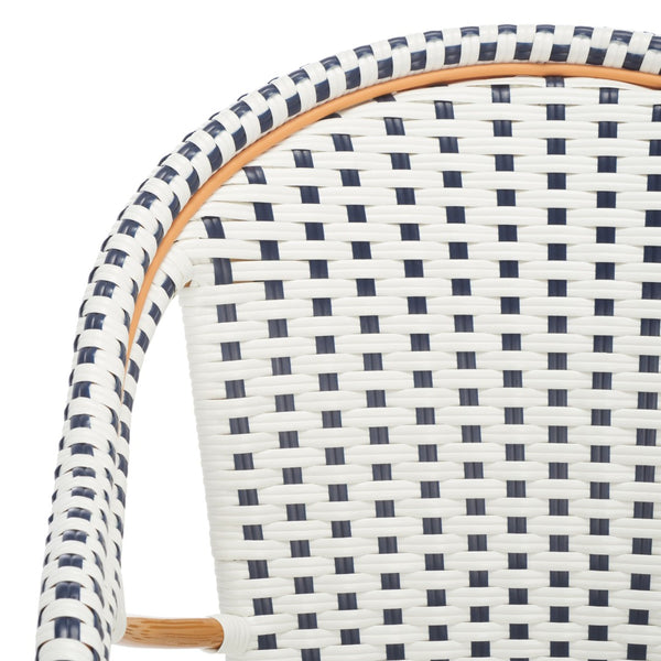 Safavieh CALIFORNIA Armchair - Coastal-Inspired Bistro Design for Elegant Outdoor Seating & Relaxation White / Navy PAT7531D-SET2