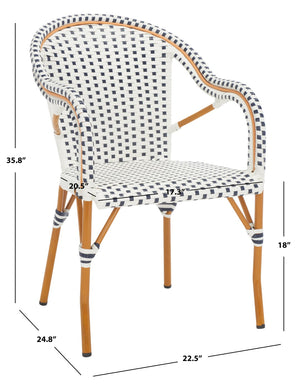 Safavieh CALIFORNIA Armchair - Coastal-Inspired Bistro Design for Elegant Outdoor Seating & Relaxation White / Navy PAT7531D-SET2