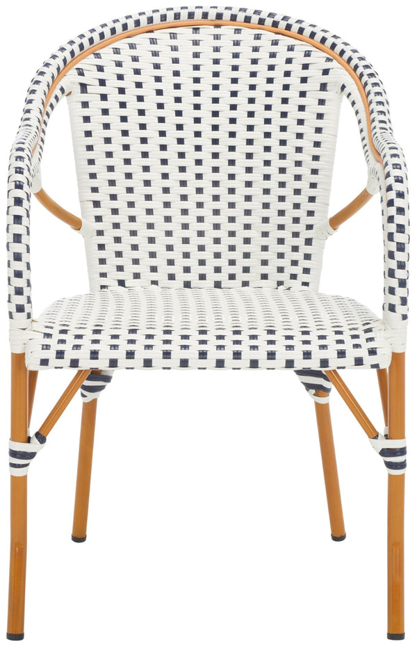 Safavieh CALIFORNIA Armchair - Coastal-Inspired Bistro Design for Elegant Outdoor Seating & Relaxation White / Navy PAT7531D-SET2