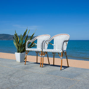 Safavieh CALIFORNIA Armchair - Coastal-Inspired Bistro Design for Elegant Outdoor Seating & Relaxation White / Navy PAT7531D-SET2