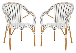 Safavieh CALIFORNIA Armchair - Coastal-Inspired Bistro Design for Elegant Outdoor Seating & Relaxation White / Navy PAT7531D-SET2
