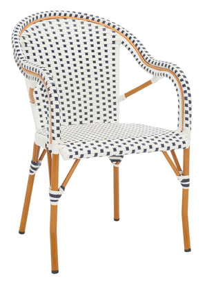 Safavieh CALIFORNIA Armchair - Coastal-Inspired Bistro Design for Elegant Outdoor Seating & Relaxation White / Navy PAT7531D-SET2