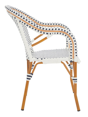 Safavieh CALIFORNIA Armchair - Coastal-Inspired Bistro Design for Elegant Outdoor Seating & Relaxation White / Navy PAT7531D-SET2