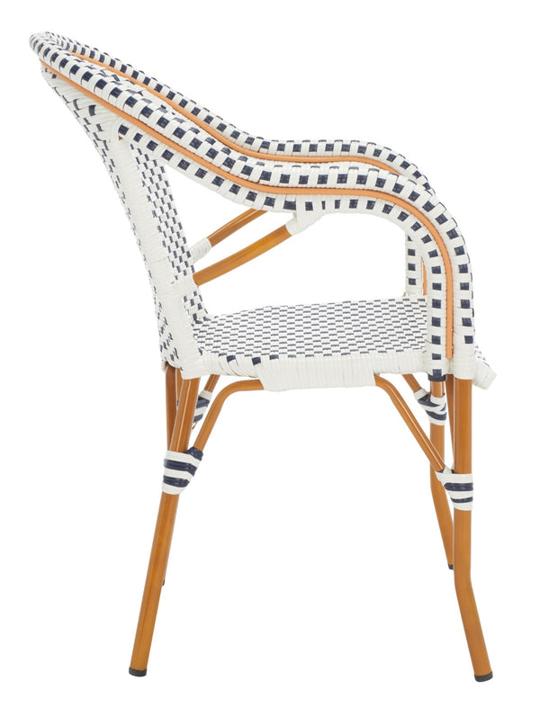 Safavieh CALIFORNIA Armchair - Coastal-Inspired Bistro Design for Elegant Outdoor Seating & Relaxation White / Navy PAT7531D-SET2
