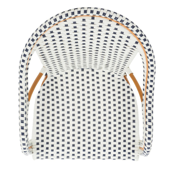 Safavieh CALIFORNIA Armchair - Coastal-Inspired Bistro Design for Elegant Outdoor Seating & Relaxation White / Navy PAT7531D-SET2