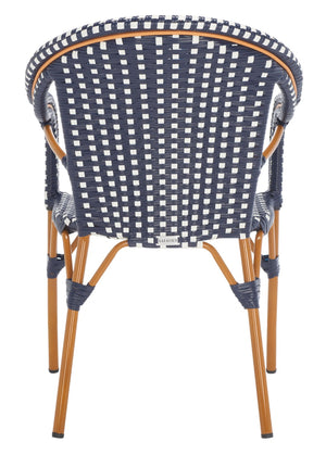 Safavieh CALIFORNIA Armchair - Coastal-Inspired Bistro Design for Elegant Outdoor Seating & Relaxation Navy / White PAT7531E-SET2