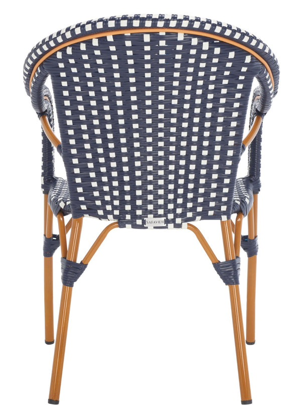 Safavieh CALIFORNIA Armchair - Coastal-Inspired Bistro Design for Elegant Outdoor Seating & Relaxation Navy / White PAT7531E-SET2