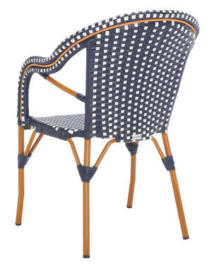 Safavieh CALIFORNIA Armchair - Coastal-Inspired Bistro Design for Elegant Outdoor Seating & Relaxation Navy / White PAT7531E-SET2