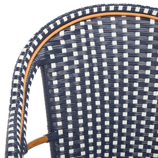 Safavieh CALIFORNIA Armchair - Coastal-Inspired Bistro Design for Elegant Outdoor Seating & Relaxation Navy / White PAT7531E-SET2