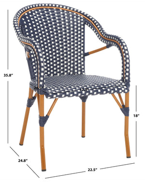 Safavieh CALIFORNIA Armchair - Coastal-Inspired Bistro Design for Elegant Outdoor Seating & Relaxation Navy / White PAT7531E-SET2