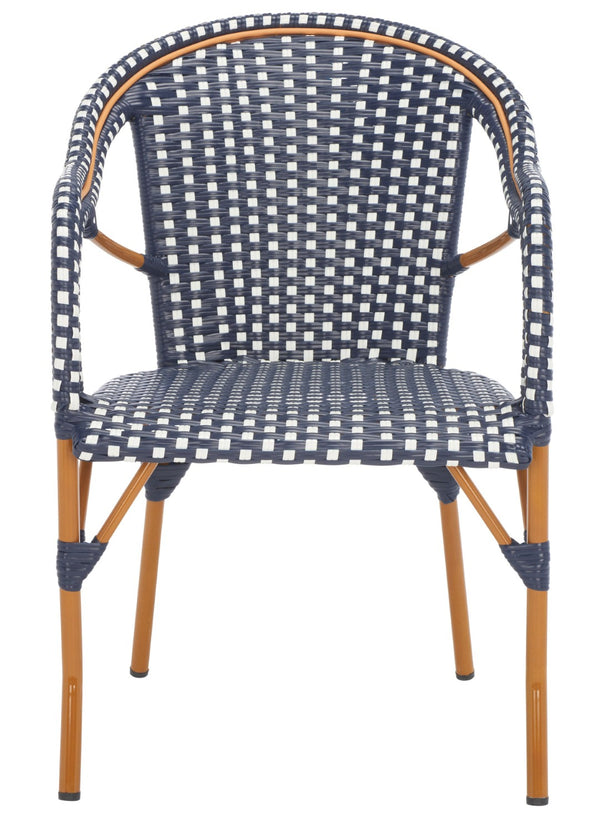 Safavieh CALIFORNIA Armchair - Coastal-Inspired Bistro Design for Elegant Outdoor Seating & Relaxation Navy / White PAT7531E-SET2