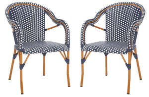 Safavieh CALIFORNIA Armchair - Coastal-Inspired Bistro Design for Elegant Outdoor Seating & Relaxation Navy / White PAT7531E-SET2
