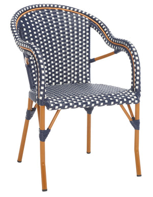 Safavieh CALIFORNIA Armchair - Coastal-Inspired Bistro Design for Elegant Outdoor Seating & Relaxation Navy / White PAT7531E-SET2