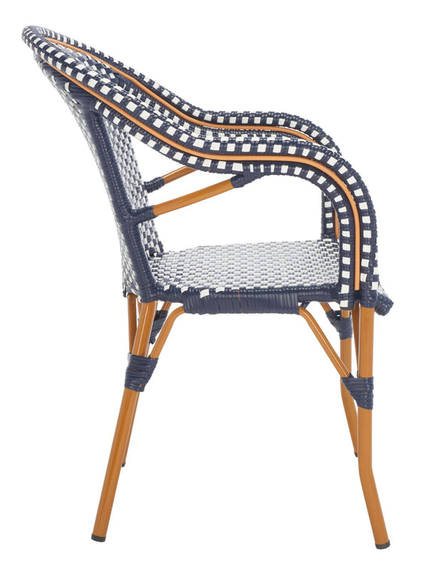 Safavieh CALIFORNIA Armchair - Coastal-Inspired Bistro Design for Elegant Outdoor Seating & Relaxation Navy / White PAT7531E-SET2
