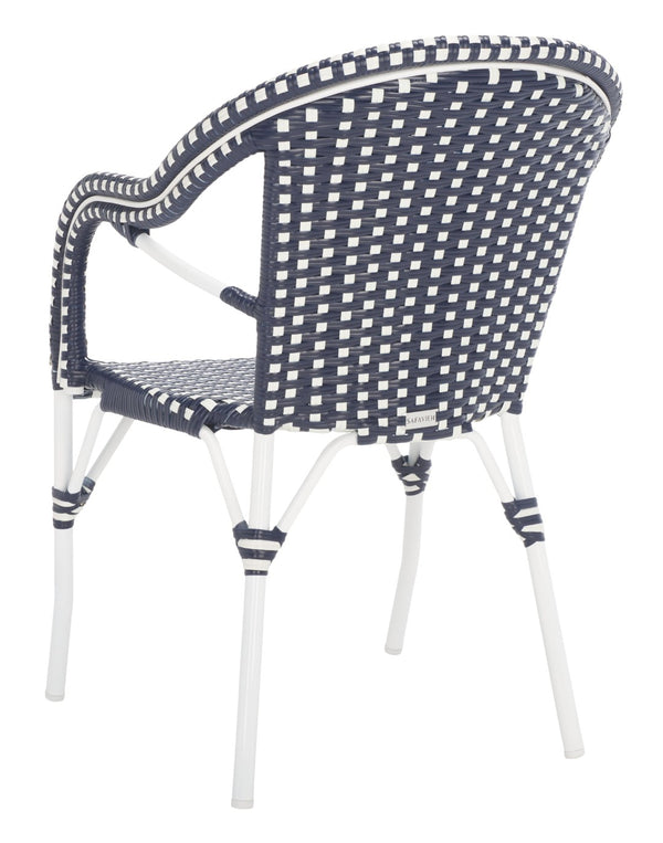 Safavieh CALIFORNIA Armchair - Coastal-Inspired Bistro Design for Elegant Outdoor Seating & Relaxation Navy / Navy PAT7531F-SET2