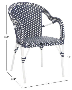 Safavieh CALIFORNIA Armchair - Coastal-Inspired Bistro Design for Elegant Outdoor Seating & Relaxation Navy / Navy PAT7531F-SET2