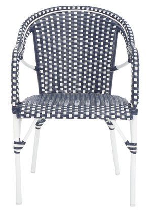 Safavieh CALIFORNIA Armchair - Coastal-Inspired Bistro Design for Elegant Outdoor Seating & Relaxation Navy / Navy PAT7531F-SET2