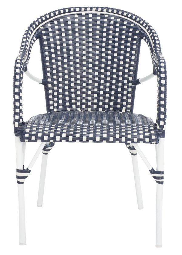 Safavieh CALIFORNIA Armchair - Coastal-Inspired Bistro Design for Elegant Outdoor Seating & Relaxation Navy / Navy PAT7531F-SET2