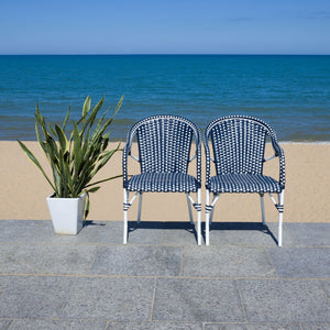 Safavieh CALIFORNIA Armchair - Coastal-Inspired Bistro Design for Elegant Outdoor Seating & Relaxation Navy / Navy PAT7531F-SET2