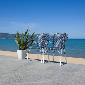 Safavieh CALIFORNIA Armchair - Coastal-Inspired Bistro Design for Elegant Outdoor Seating & Relaxation Navy / Navy PAT7531F-SET2