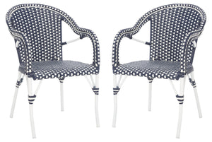 Safavieh CALIFORNIA Armchair - Coastal-Inspired Bistro Design for Elegant Outdoor Seating & Relaxation Navy / Navy PAT7531F-SET2