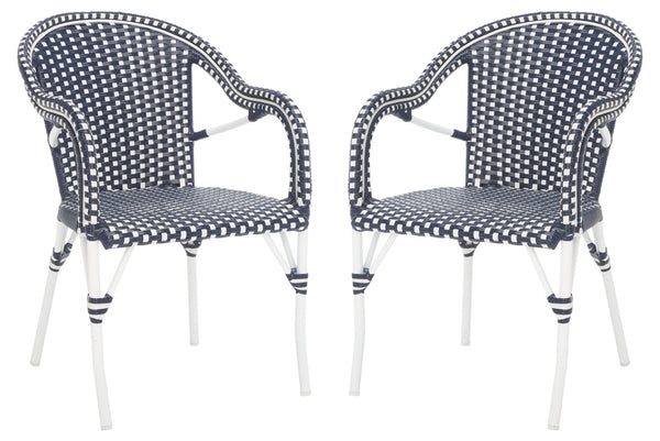 Safavieh CALIFORNIA Armchair - Coastal-Inspired Bistro Design for Elegant Outdoor Seating & Relaxation Navy / Navy PAT7531F-SET2