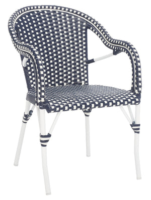 Safavieh CALIFORNIA Armchair - Coastal-Inspired Bistro Design for Elegant Outdoor Seating & Relaxation Navy / Navy PAT7531F-SET2