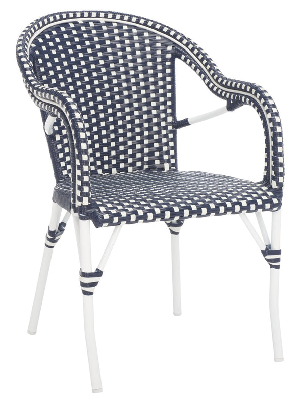 Safavieh CALIFORNIA Armchair - Coastal-Inspired Bistro Design for Elegant Outdoor Seating & Relaxation Navy / Navy PAT7531F-SET2
