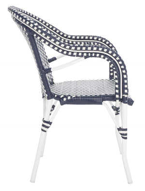Safavieh CALIFORNIA Armchair - Coastal-Inspired Bistro Design for Elegant Outdoor Seating & Relaxation Navy / Navy PAT7531F-SET2