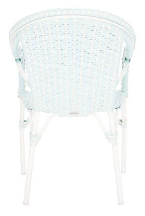 Safavieh CALIFORNIA Armchair - Coastal-Inspired Bistro Design for Elegant Outdoor Seating & Relaxation Baby Blue / White PAT7531G-SET2