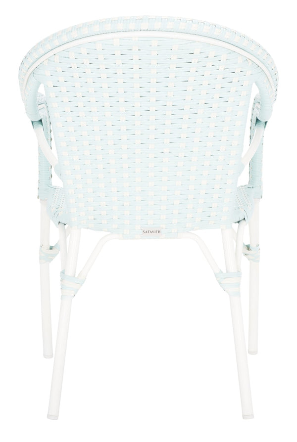 Safavieh CALIFORNIA Armchair - Coastal-Inspired Bistro Design for Elegant Outdoor Seating & Relaxation Baby Blue / White PAT7531G-SET2