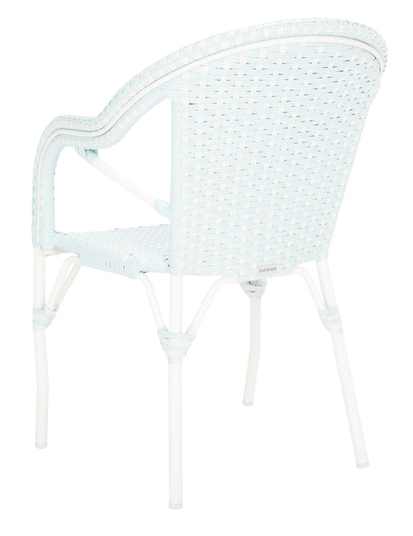 Safavieh CALIFORNIA Armchair - Coastal-Inspired Bistro Design for Elegant Outdoor Seating & Relaxation Baby Blue / White PAT7531G-SET2