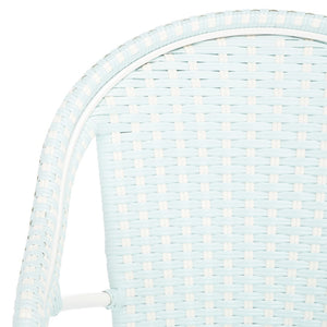 Safavieh CALIFORNIA Armchair - Coastal-Inspired Bistro Design for Elegant Outdoor Seating & Relaxation Baby Blue / White PAT7531G-SET2
