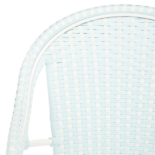 Safavieh CALIFORNIA Armchair - Coastal-Inspired Bistro Design for Elegant Outdoor Seating & Relaxation Baby Blue / White PAT7531G-SET2