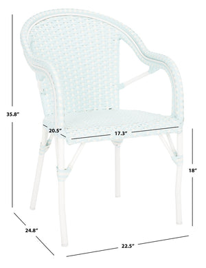 Safavieh CALIFORNIA Armchair - Coastal-Inspired Bistro Design for Elegant Outdoor Seating & Relaxation Baby Blue / White PAT7531G-SET2