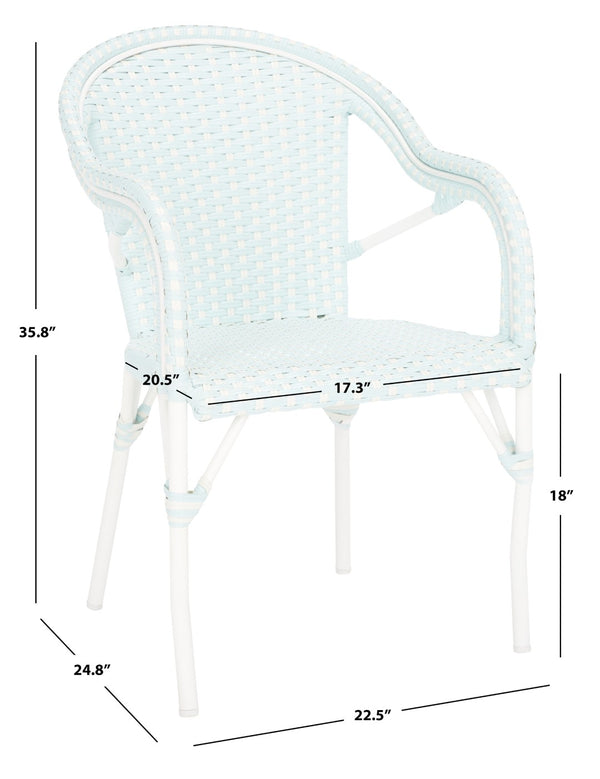 Safavieh CALIFORNIA Armchair - Coastal-Inspired Bistro Design for Elegant Outdoor Seating & Relaxation Baby Blue / White PAT7531G-SET2