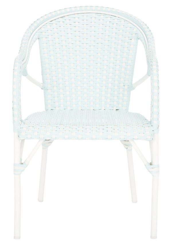 Safavieh CALIFORNIA Armchair - Coastal-Inspired Bistro Design for Elegant Outdoor Seating & Relaxation Baby Blue / White PAT7531G-SET2