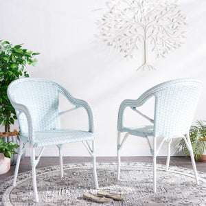 Safavieh CALIFORNIA Armchair - Coastal-Inspired Bistro Design for Elegant Outdoor Seating & Relaxation Baby Blue / White PAT7531G-SET2