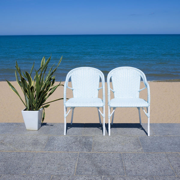 Safavieh CALIFORNIA Armchair - Coastal-Inspired Bistro Design for Elegant Outdoor Seating & Relaxation Baby Blue / White PAT7531G-SET2