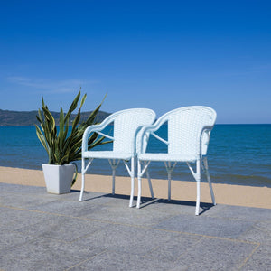 Safavieh CALIFORNIA Armchair - Coastal-Inspired Bistro Design for Elegant Outdoor Seating & Relaxation Baby Blue / White PAT7531G-SET2