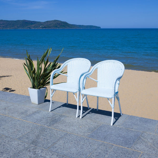Safavieh CALIFORNIA Armchair - Coastal-Inspired Bistro Design for Elegant Outdoor Seating & Relaxation Baby Blue / White PAT7531G-SET2