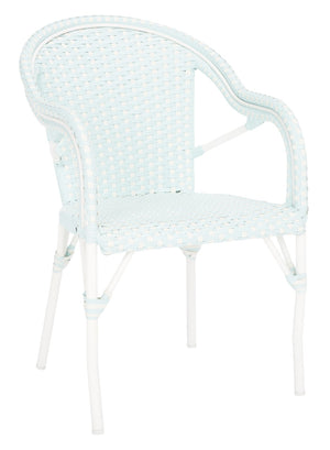 Safavieh CALIFORNIA Armchair - Coastal-Inspired Bistro Design for Elegant Outdoor Seating & Relaxation Baby Blue / White PAT7531G-SET2