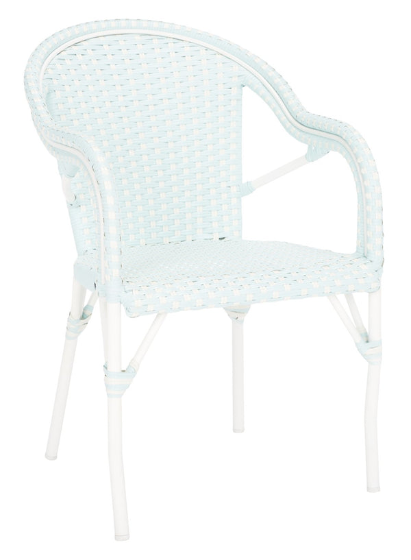 Safavieh CALIFORNIA Armchair - Coastal-Inspired Bistro Design for Elegant Outdoor Seating & Relaxation Baby Blue / White PAT7531G-SET2