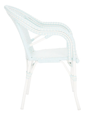 Safavieh CALIFORNIA Armchair - Coastal-Inspired Bistro Design for Elegant Outdoor Seating & Relaxation Baby Blue / White PAT7531G-SET2