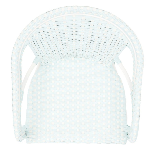Safavieh CALIFORNIA Armchair - Coastal-Inspired Bistro Design for Elegant Outdoor Seating & Relaxation Baby Blue / White PAT7531G-SET2