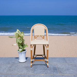 Safavieh CALIFORNIA Counter Stool - Stylish Outdoor Dining Chair with Ergonomic Design for All-Weather Use Natural PAT7532A