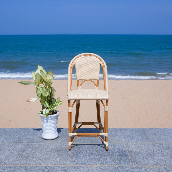 Safavieh CALIFORNIA Counter Stool - Stylish Outdoor Dining Chair with Ergonomic Design for All-Weather Use Natural PAT7532A