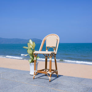 Safavieh CALIFORNIA Counter Stool - Stylish Outdoor Dining Chair with Ergonomic Design for All-Weather Use Natural PAT7532A